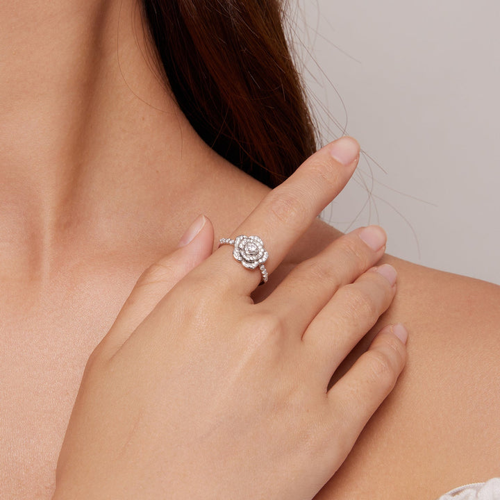 925 Sterling Silver Pavé Set CZ Platinum Plated Ring Size 6 for Women