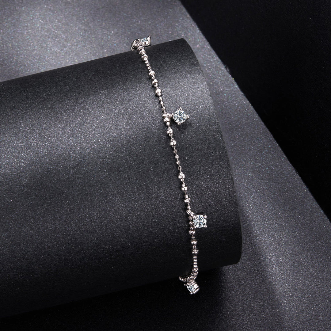 925 Sterling Silver &amp; Moissanite Bracelet for Women - 15+6cm, Plated White Gold