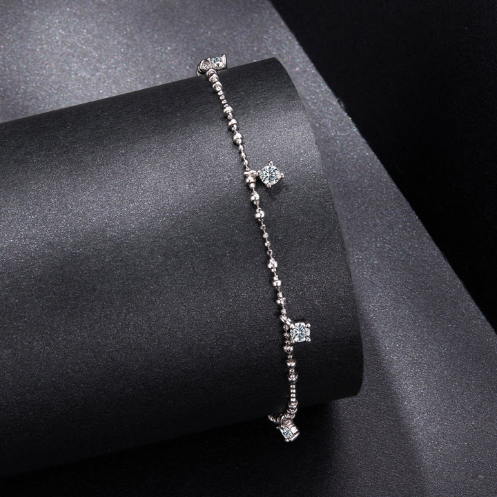 925 Sterling Silver &amp; Moissanite Bracelet for Women - 15+6cm, Plated White Gold
