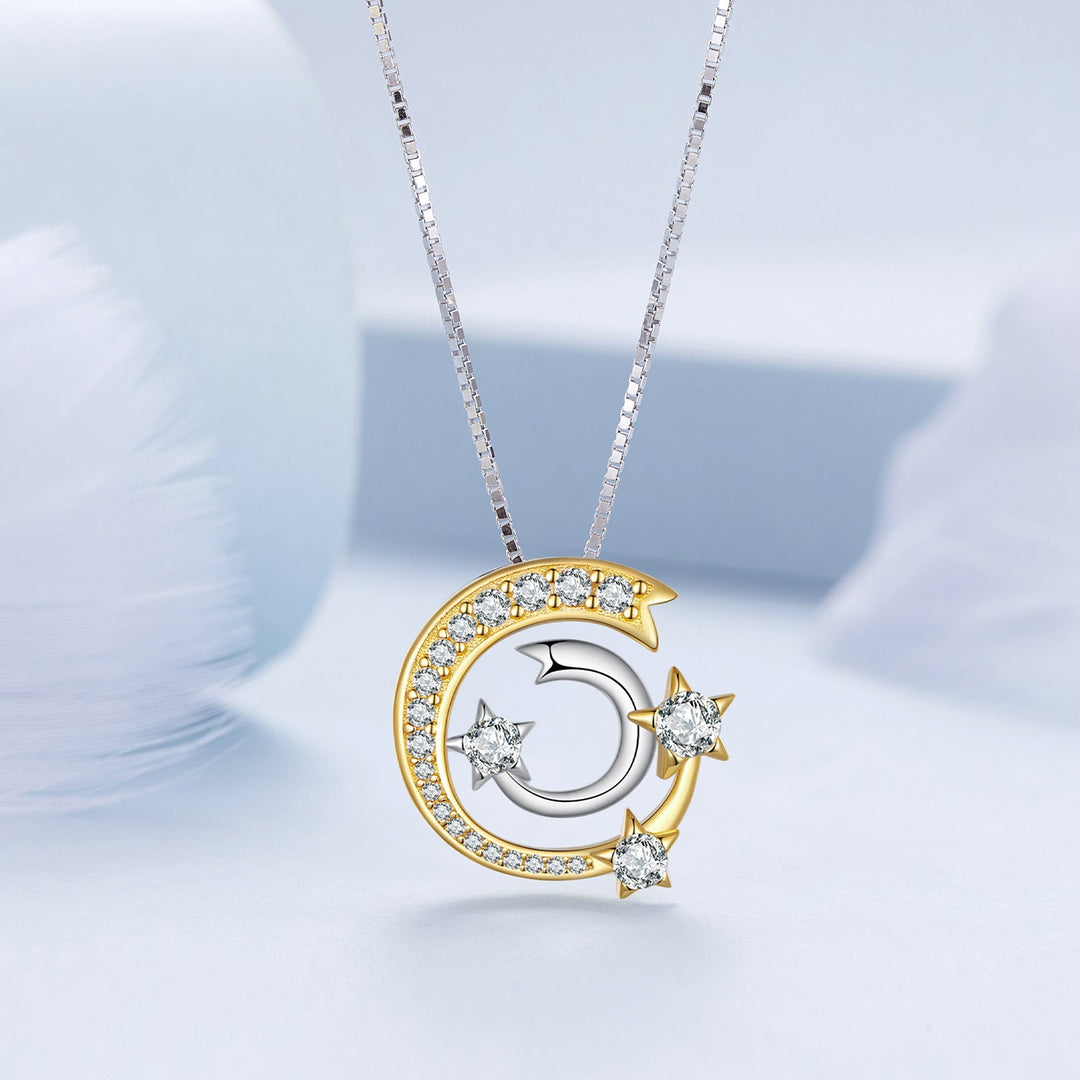 925 Sterling Silver Necklace with Pavé Setting CZ &amp; Plated Gold - 400mm Length