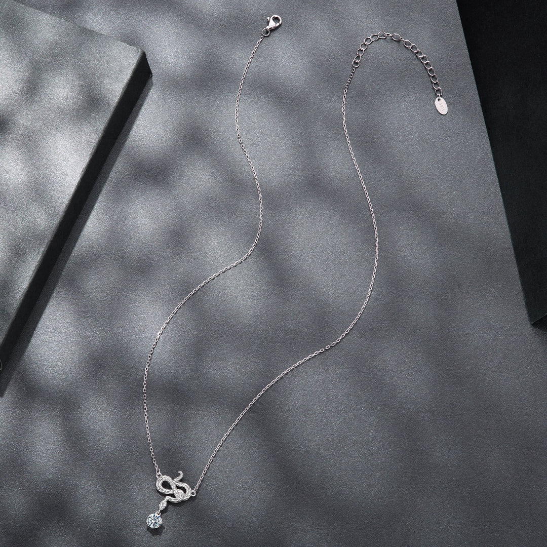 925 Sterling Silver Moissanite 0.50 Carat Necklace with CZ Pavé Setting in White Gold, 40+5cm for Women
