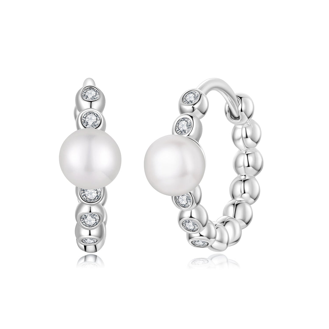 925 Sterling Silver White Gold Plated Moissanite &amp; Pearl Earrings for Women