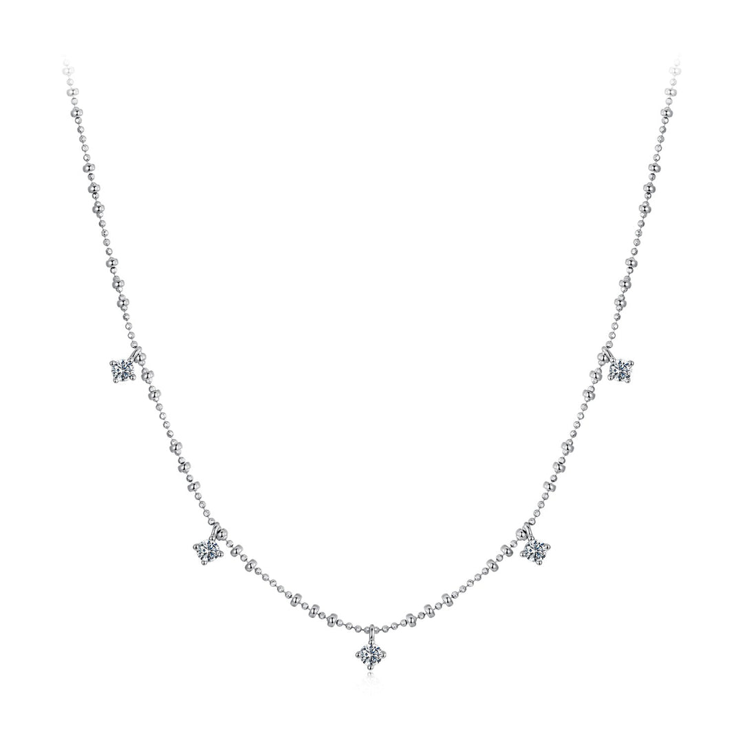 925 Sterling Silver 0.10ct Moissanite Necklace in White Gold, 40+5cm Chain for Women