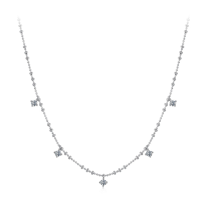 925 Sterling Silver 0.10ct Moissanite Necklace in White Gold, 40+5cm Chain for Women