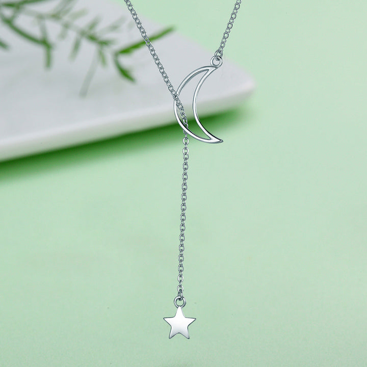 925 Sterling Silver Necklace 47cm with Moon Pendant for Women