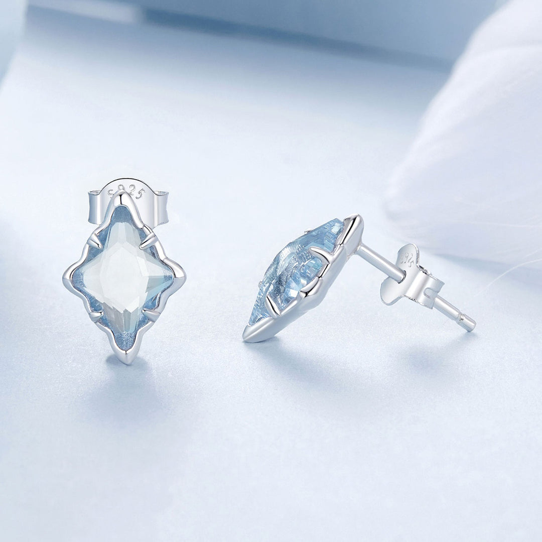 925 Sterling Silver Earrings with Transparent Glass and White Gold Plating