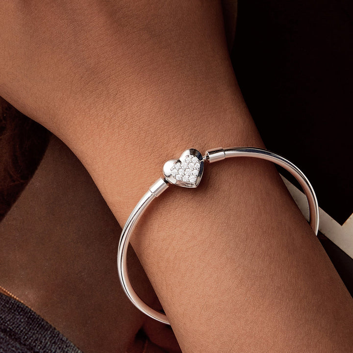925 Sterling Silver White Gold Plated CZ Bracelet for Women - Size 17.0