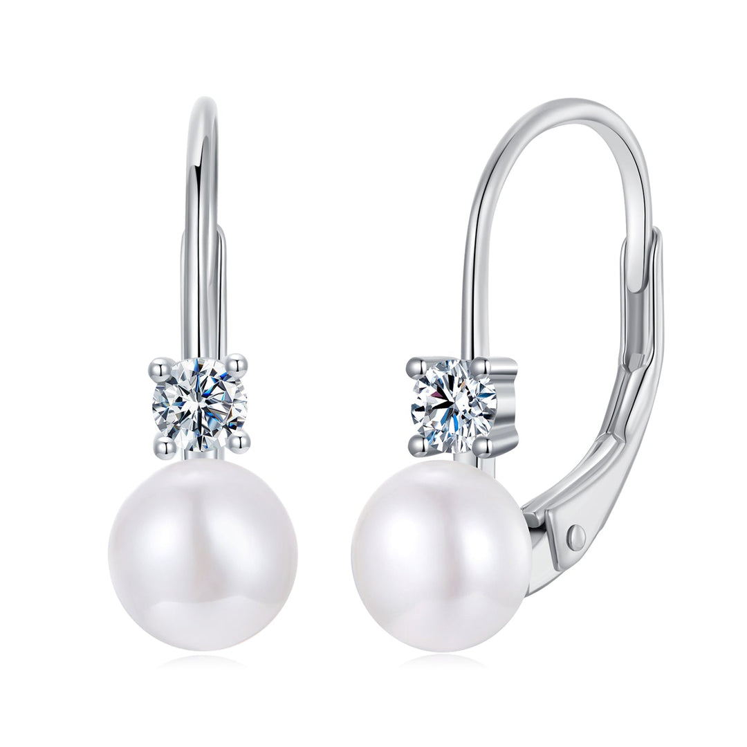 925 Sterling Silver &amp; Moissanite 0.30 Carat Earring with Freshwater Pearl for Women