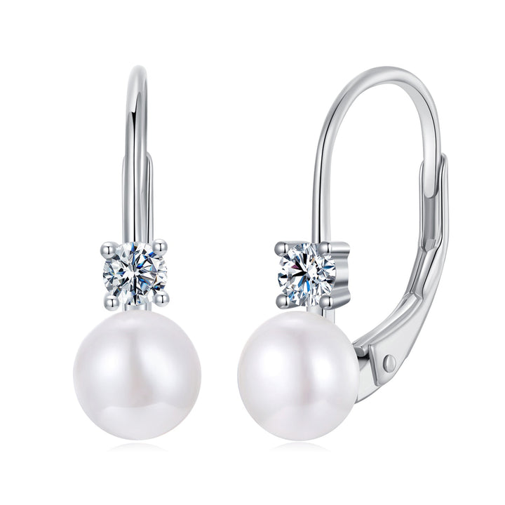 925 Sterling Silver &amp; Moissanite 0.30 Carat Earring with Freshwater Pearl for Women