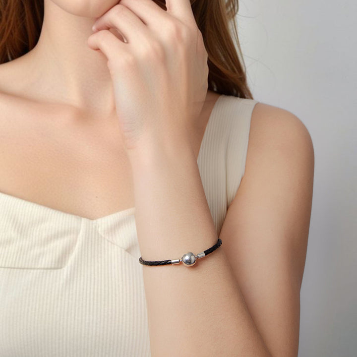 925 Sterling Silver Leather Rope Bracelet 17cm for Men