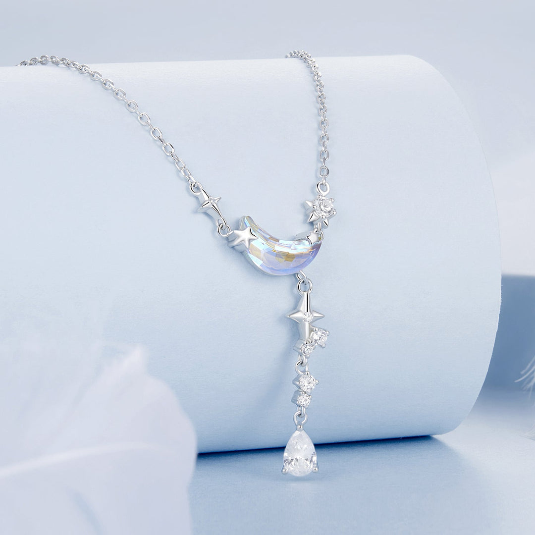 925 Sterling Silver Pendant Necklace with CZ and Transparent Glass for Women