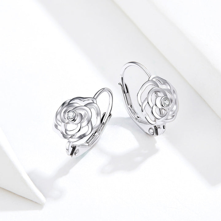 925 Sterling Silver Earrings with Pavé Setting CZ - 1.4x0.9 cm for Women