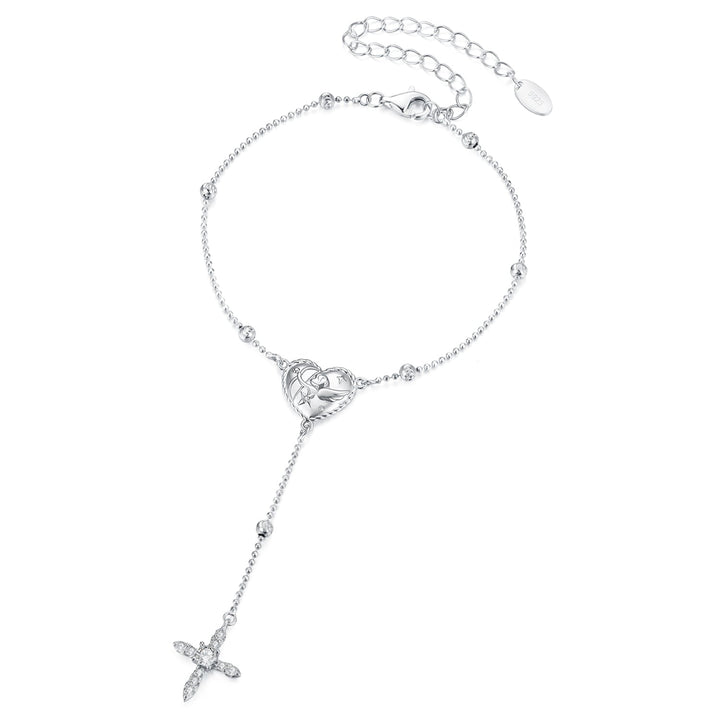 925 Sterling Silver White Gold Plated CZ Heart 15+6cm Bracelet for Women