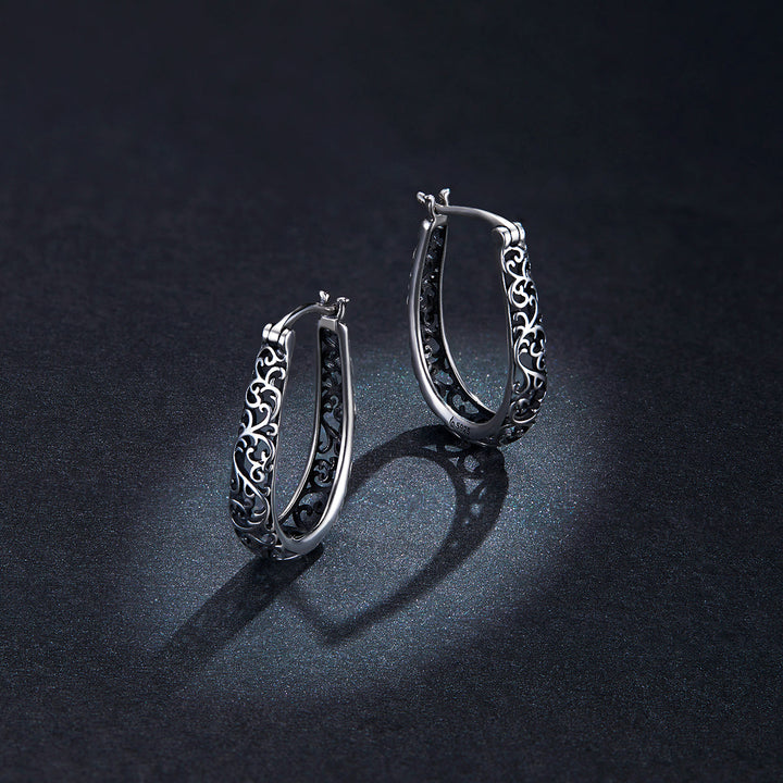 925 Sterling Silver Earrings 2.3*0.4cm Oxidized Silver for Women