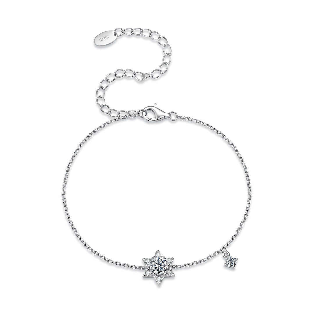 925 Sterling Silver White Gold Plated Moissanite Adjustable 15+6cm Bracelet for Women