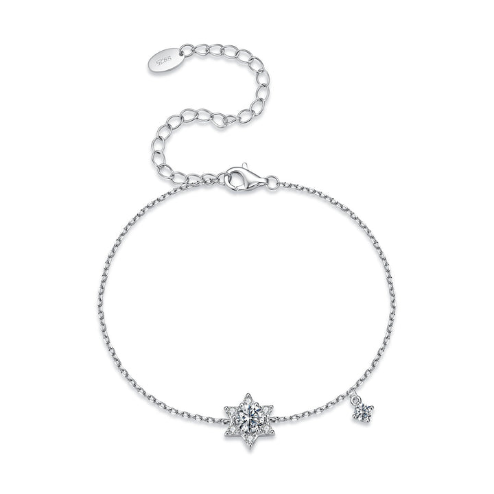 925 Sterling Silver White Gold Plated Moissanite Adjustable 15+6cm Bracelet for Women