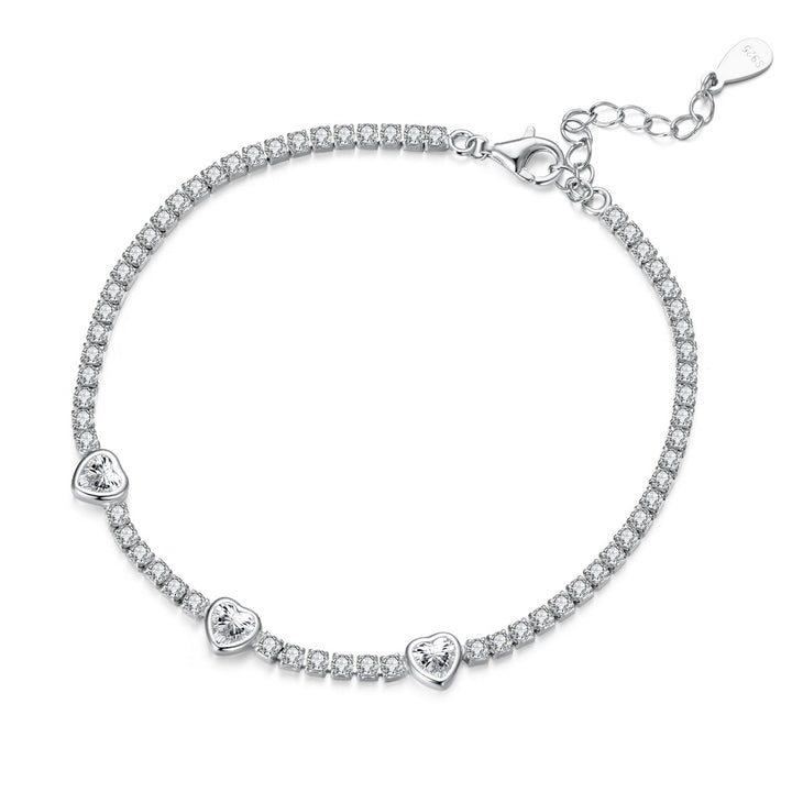 925 Sterling Silver &amp; Pavé Setting CZ Bracelet with White Gold Plating for Women