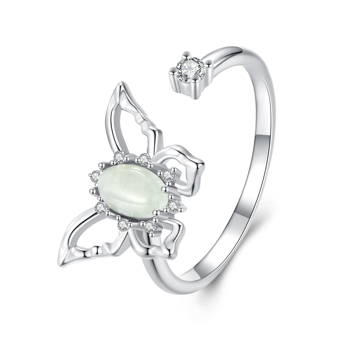 925 Sterling Silver &amp; Natural Jade Pavé Setting Ring for Women