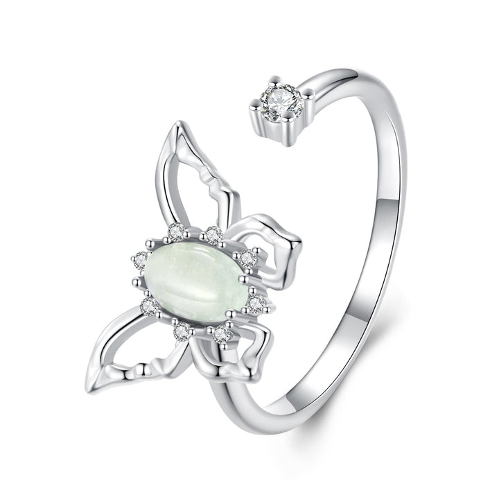 925 Sterling Silver &amp; Natural Jade Pavé Setting Ring for Women