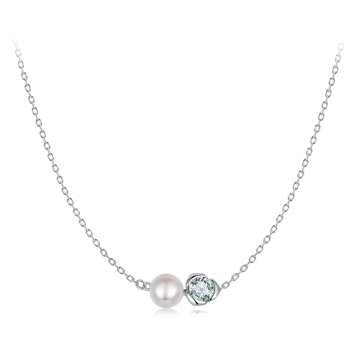 925 Sterling Silver Moissanite &amp; Freshwater Pearl White Gold Necklace 45cm for Women