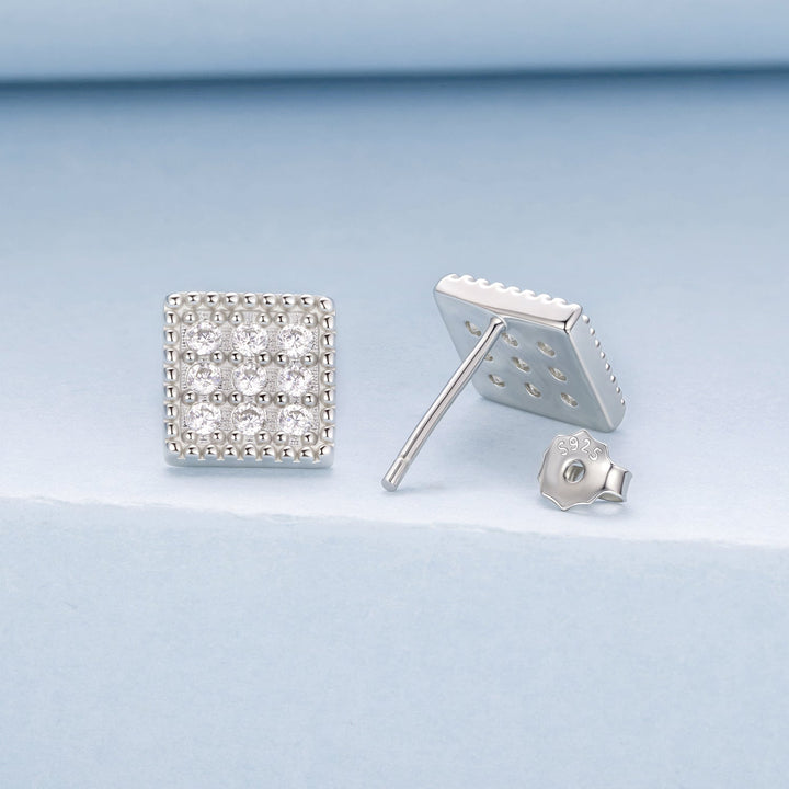 925 Sterling Silver 0.8cm Pavé Setting CZ White Gold Plated Earrings for Women