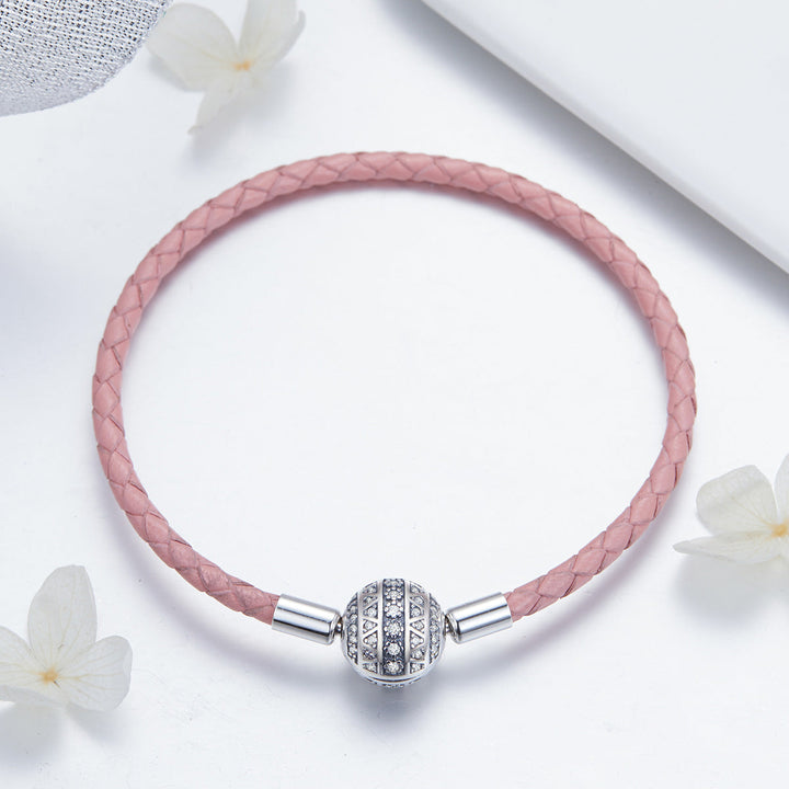 925 Sterling Silver Pavé Setting CZ Bracelet with Genuine Leather for Women