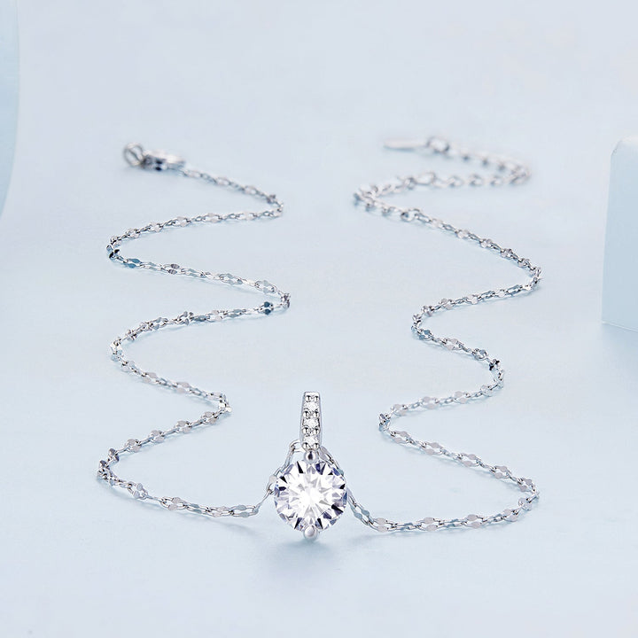 925 Sterling Silver Necklace with Pavé Setting CZ - Adjustable Length, Platinum Plated - Women&