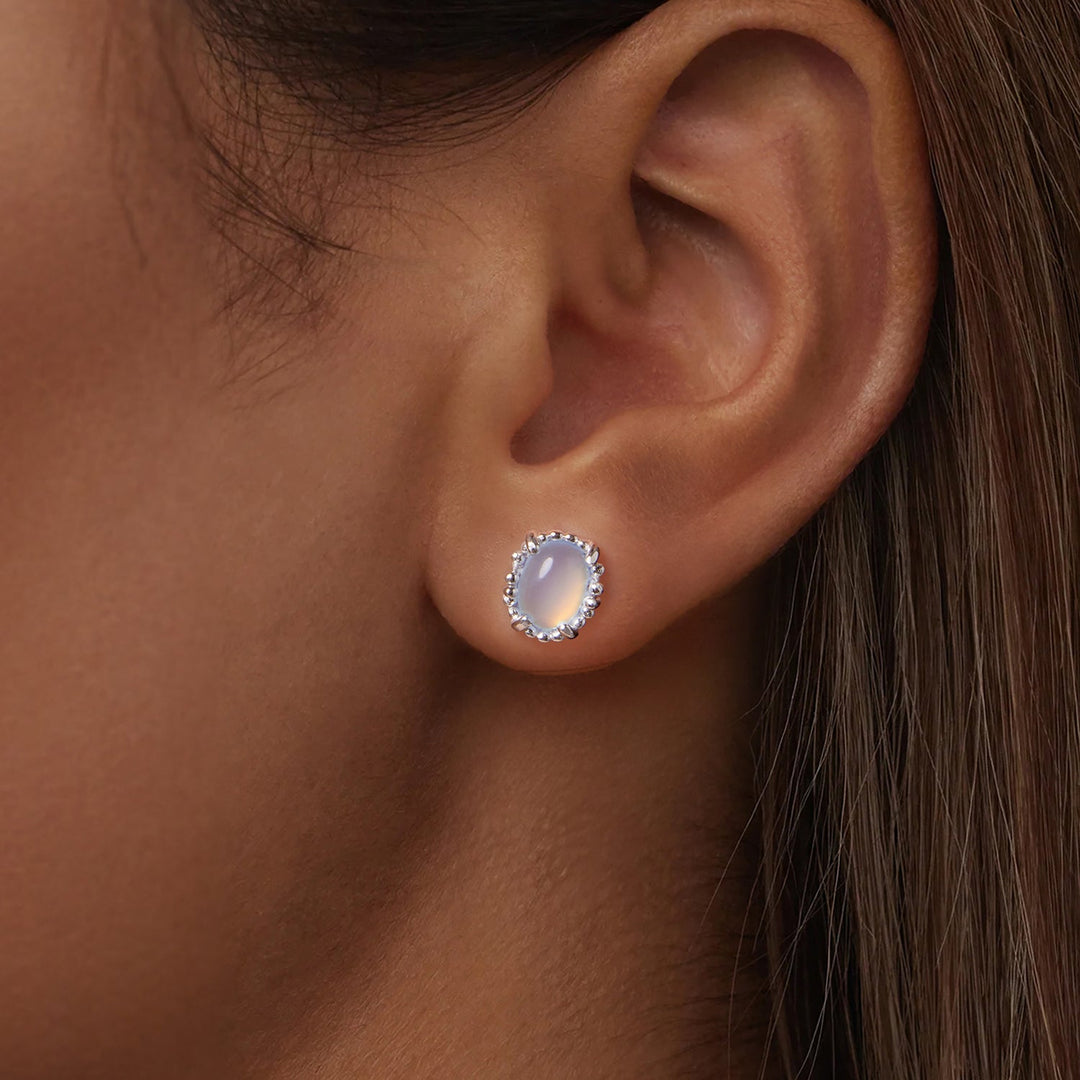 925 Sterling Silver Earrings for Women with Transparent Glass, 1.0*0.9cm