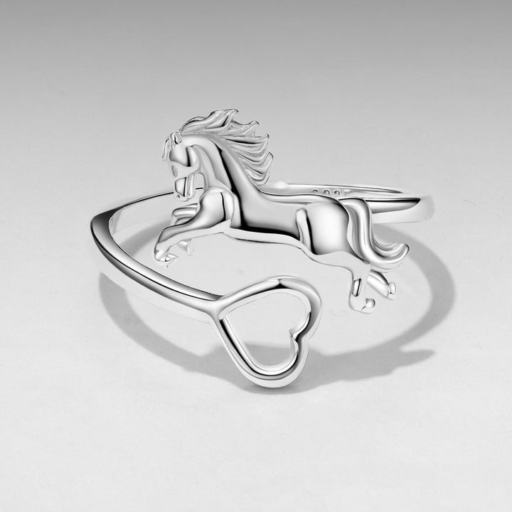 925 Sterling Silver + Plated White Gold Horse Ring