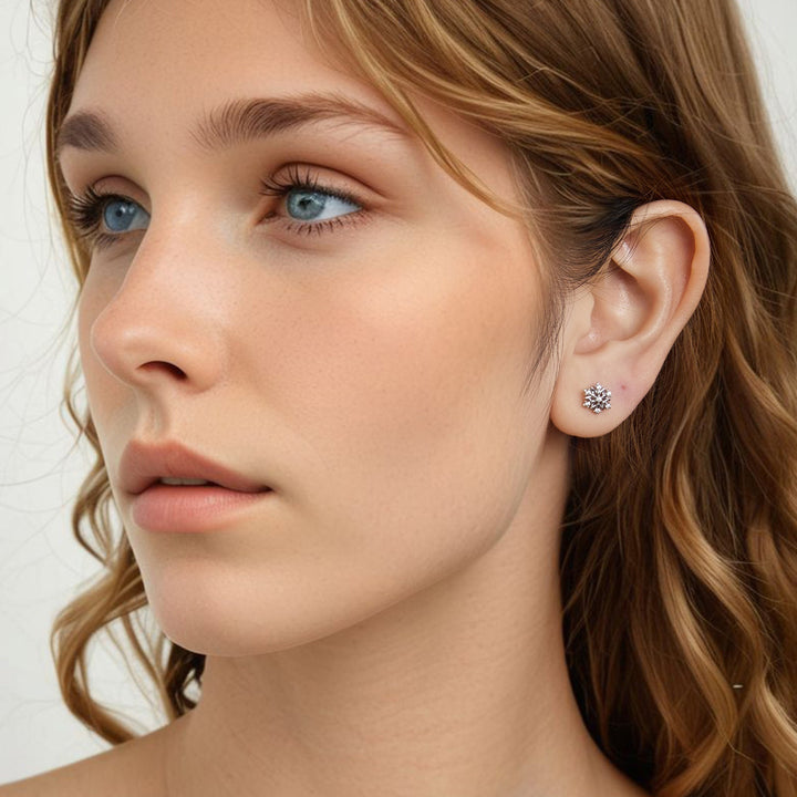 925 Sterling Silver Earrings with Pavé Setting CZ and White Gold Plating