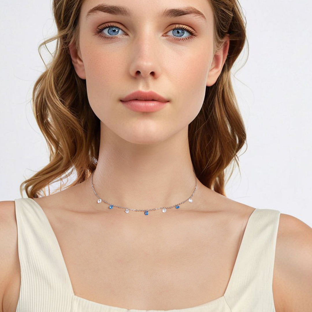 925 Sterling Silver &amp; White Gold Plated Adjustable Layered CZ Necklace for Women