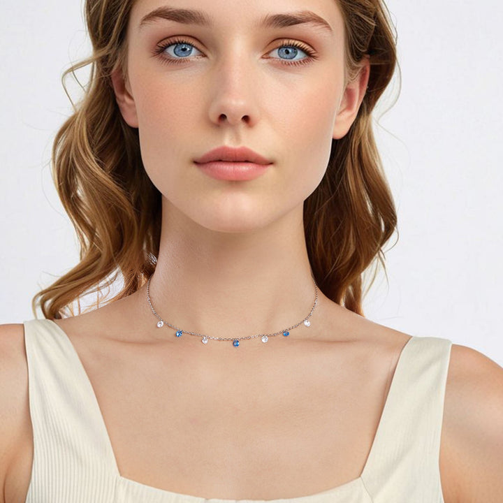 925 Sterling Silver &amp; White Gold Plated Adjustable Layered CZ Necklace for Women