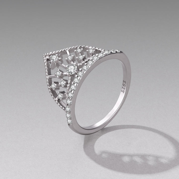 925 Sterling Silver White Gold Plated Ring with Pavé Setting CZ Size 6 for Women