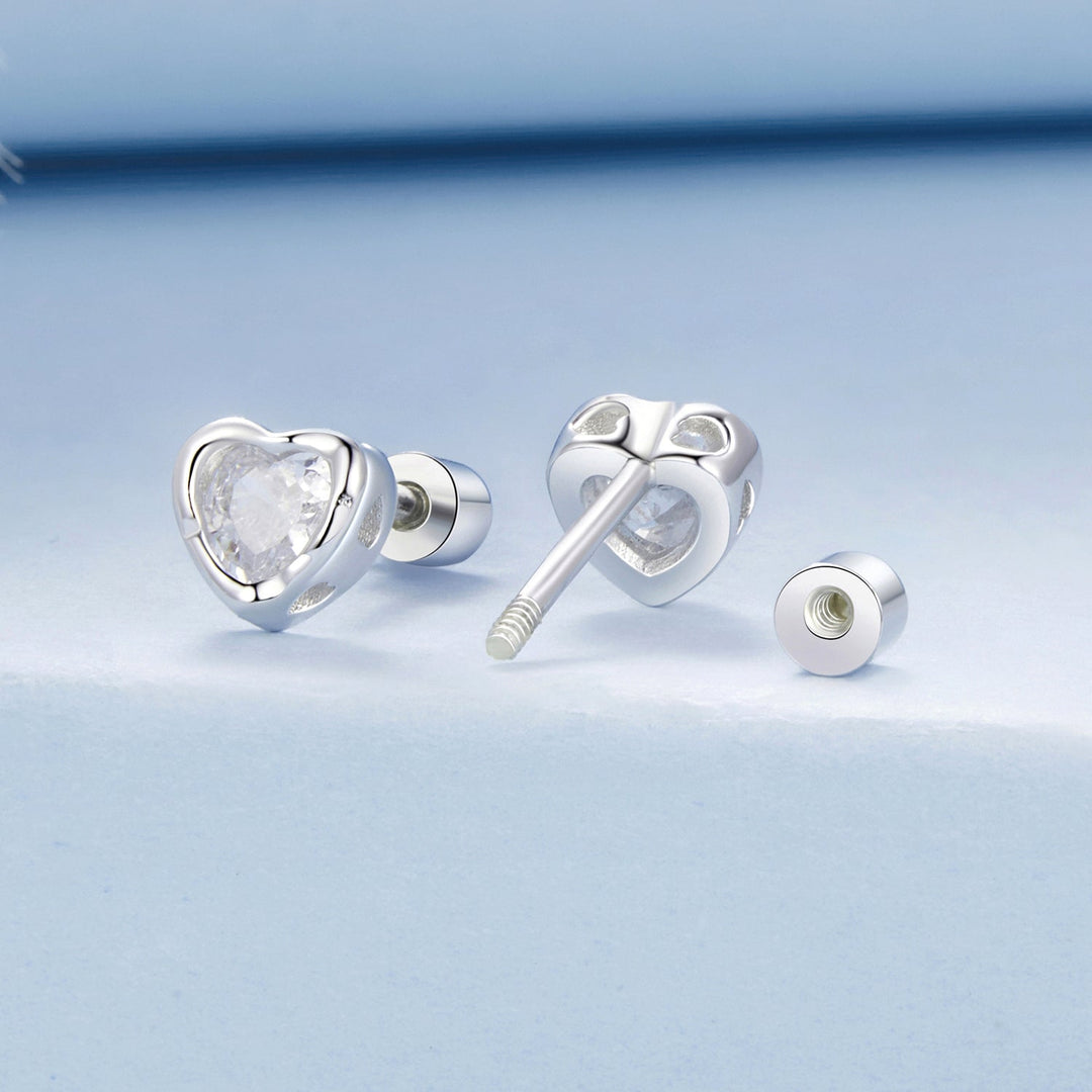 925 Sterling Silver Earrings with Plated White Gold &amp; Pavé Setting CZ, 0.5cm for Women