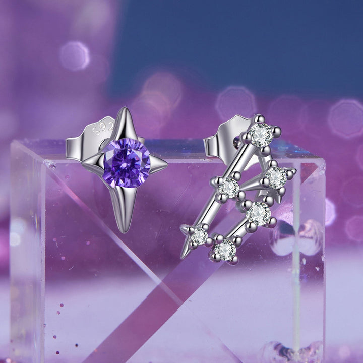 925 Sterling Silver White Gold Plated Star &amp; Constellation Earrings for Women