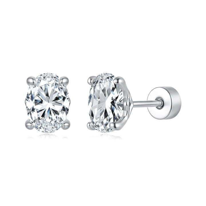 925 Sterling Silver White Gold Plated 1ct Moissanite 0.7x0.5cm Egg-Shaped Earrings for Women