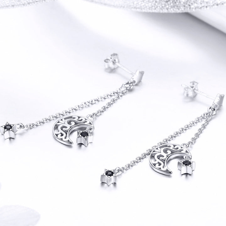 925 Sterling Silver Earrings with Plated Platinum and CZ - 4.4 x 1.0 cm for Women