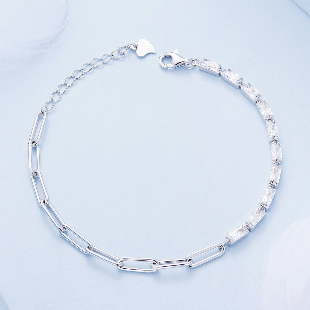 925 Sterling Silver Pavé Setting CZ Bracelet with Platinum Plating, Adjustable 14.5+3cm, for Women