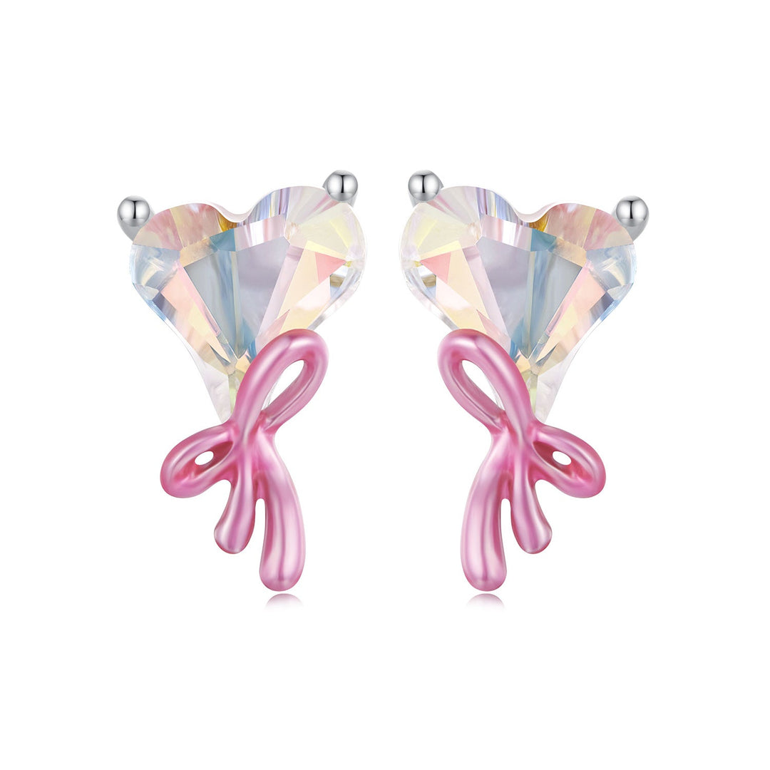 925 Sterling Silver Enamel Earrings with Transparent Glass for Women