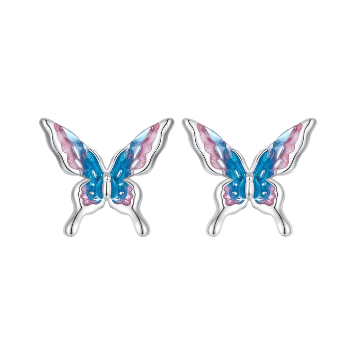 925 Sterling Silver White Gold Plated Enamel Earrings 9x10mm for Women