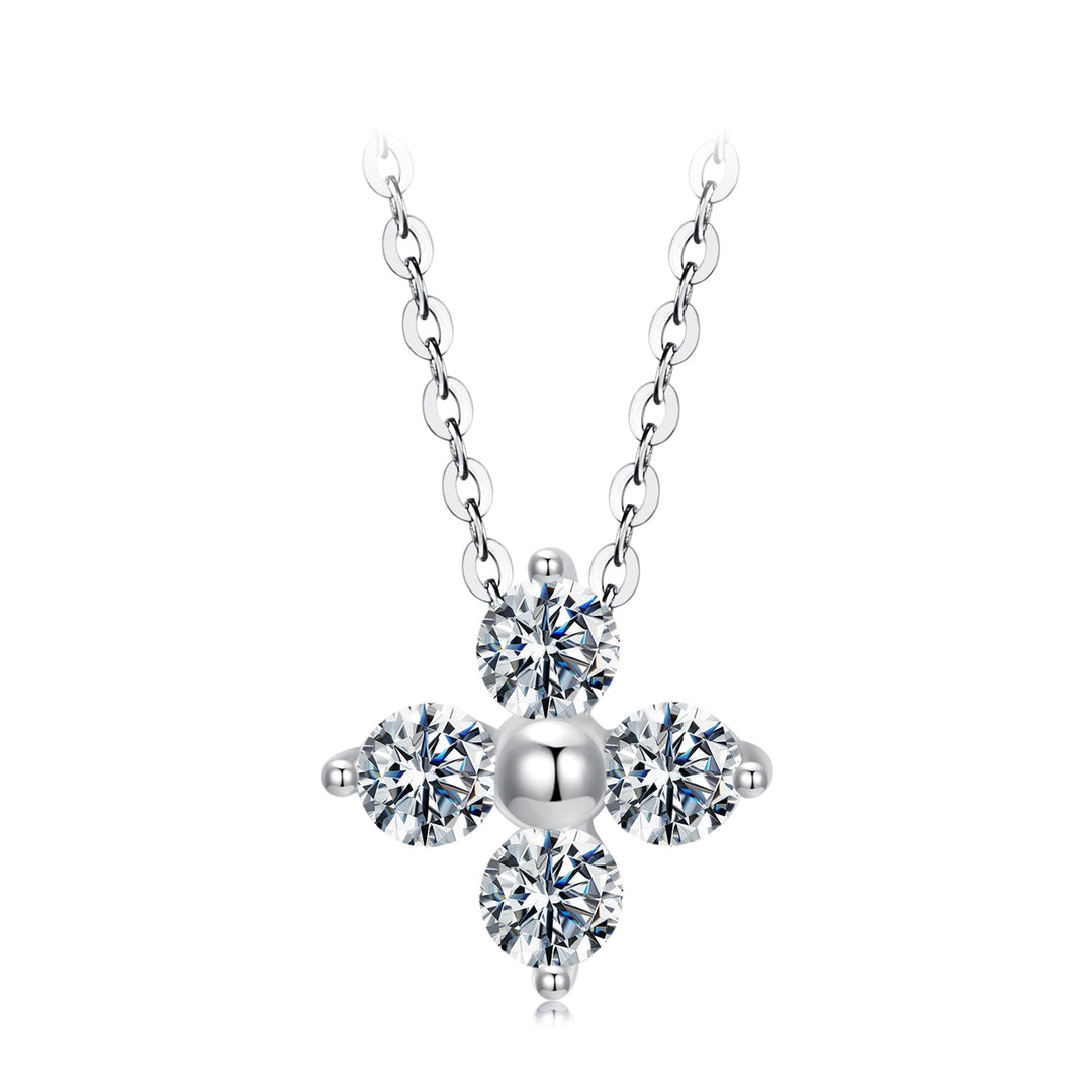 925 Sterling Silver &amp; White Gold Plated Moissanite Necklace 40+5cm for Women