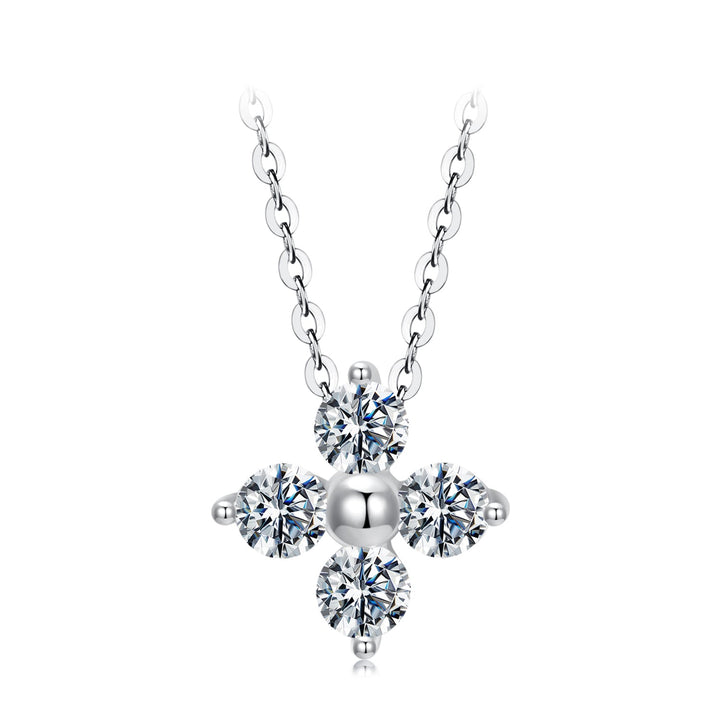 925 Sterling Silver &amp; White Gold Plated Moissanite Necklace 40+5cm for Women