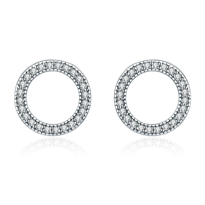 925 Sterling Silver Oxidized Pavé Setting CZ Earrings 1.1cm for Women