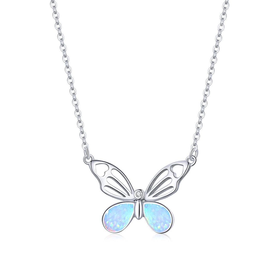 925 Sterling Silver Translucent Opal Necklace, Adjustable, Platinum Plated for Women