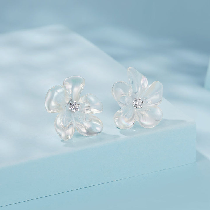 925 Sterling Silver Earrings with Pavé Setting CZ and Resin, 2.5x2.1cm for Women
