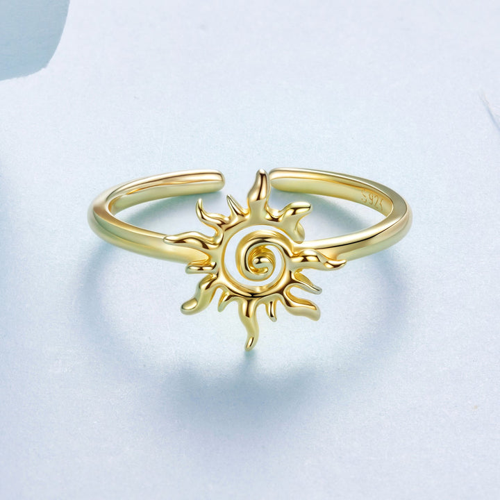 925 Sterling Silver Gold Plated Sun Ring
