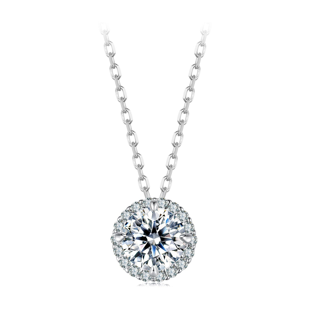 925 Sterling Silver Moissanite Necklace 40+5cm with Pavé Setting for Women