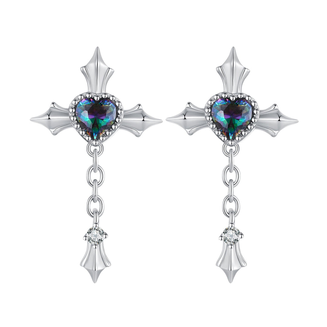 925 Sterling Silver Earrings with CZ and Glass, 24x13mm for Women