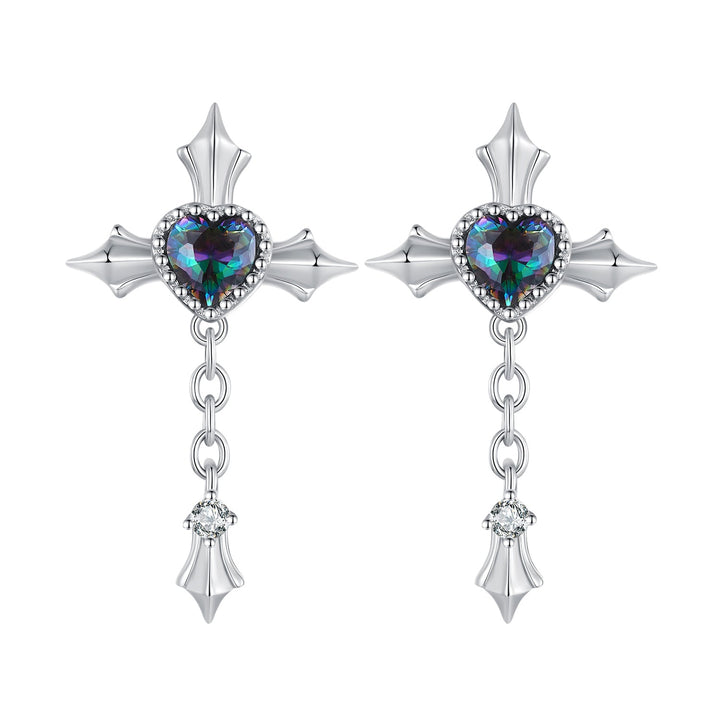 925 Sterling Silver Earrings with CZ and Glass, 24x13mm for Women