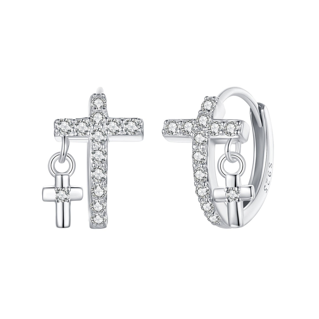 925 Sterling Silver Earrings with Pavé Setting CZ in White Gold, Size 13*8mm for Women